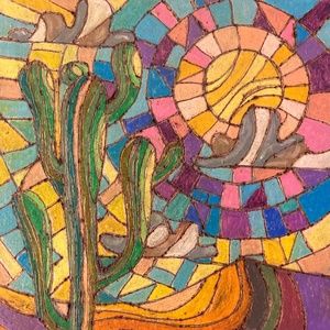 Mosaic Art on Wood Painting "Desert Road"